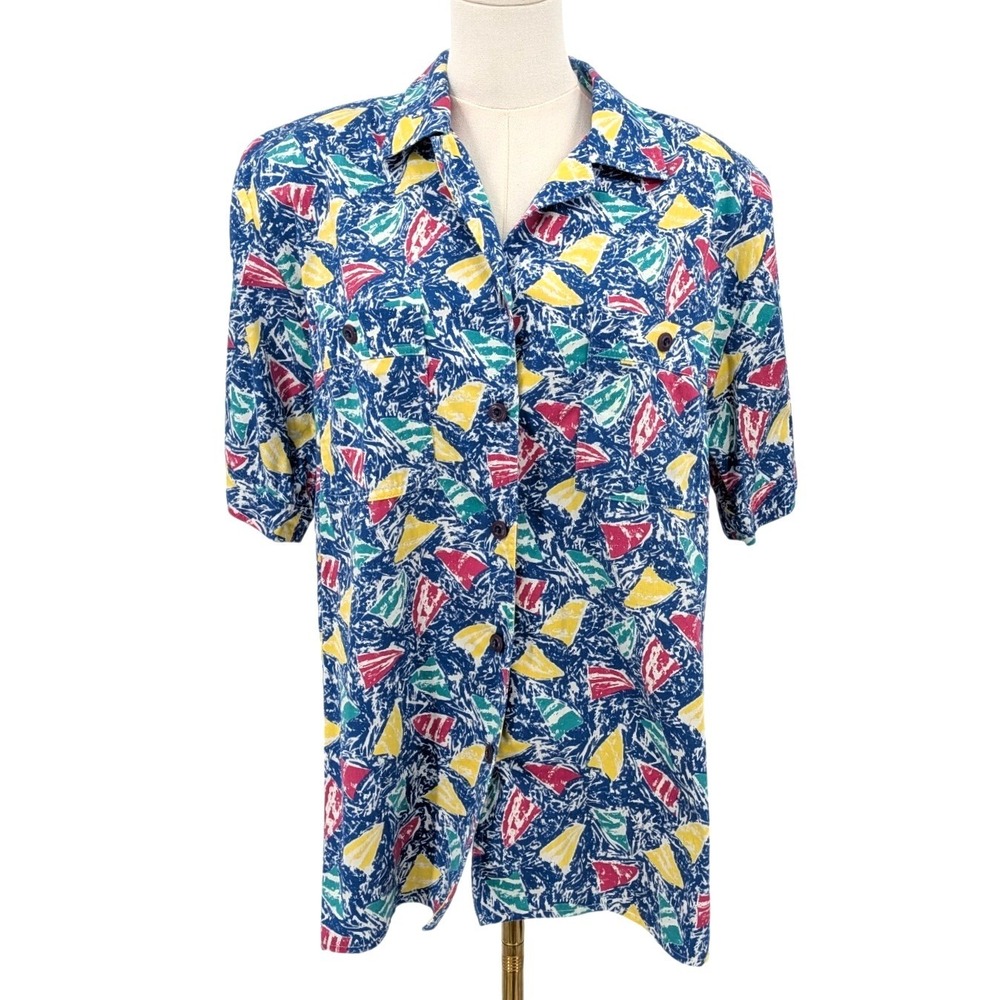 Vintage Abstract Print Cotton Button Up Shirt Da Rue California Size 16‎
